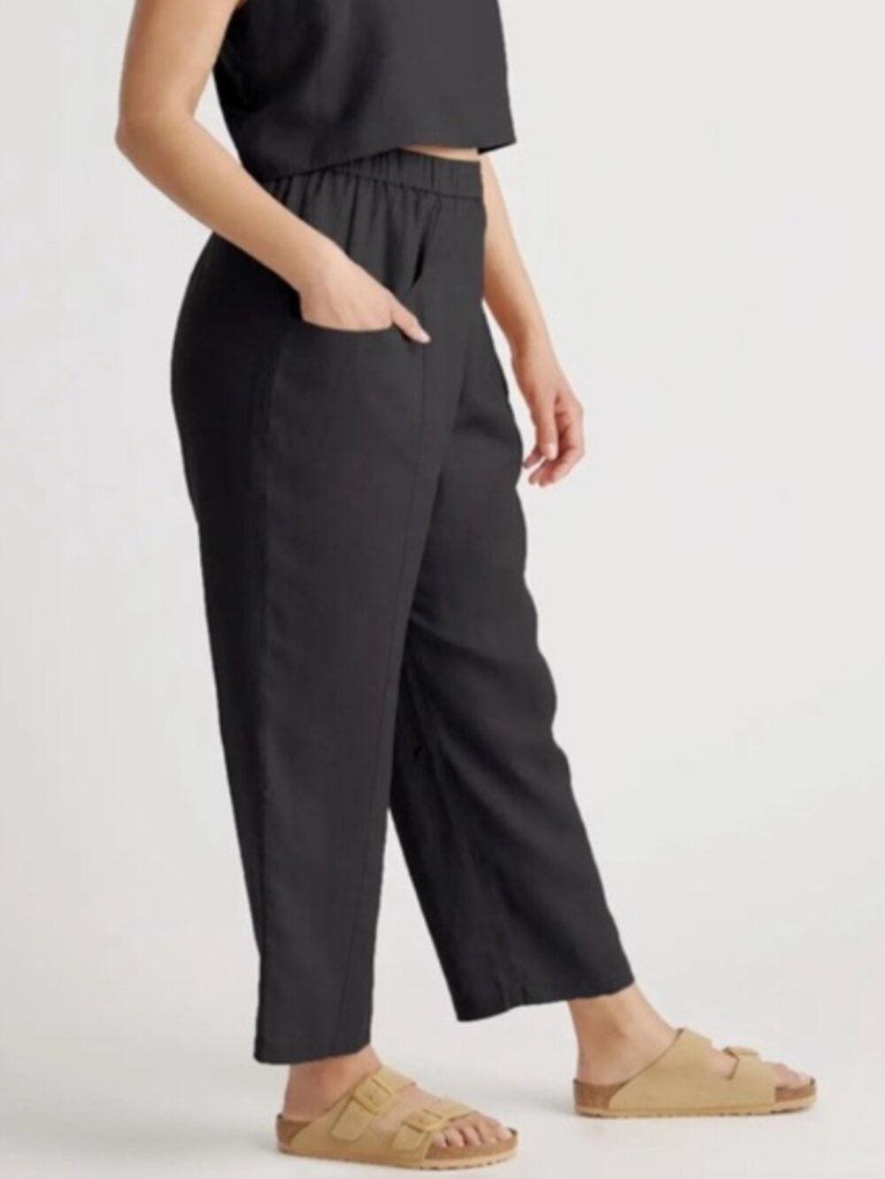 Quince Women 100% European Linen Wide Leg Green Pants Size L